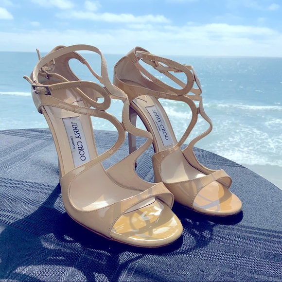 Jimmy Choo London Sandals Nude Patent Leather S 37 - Picture 3 of 12